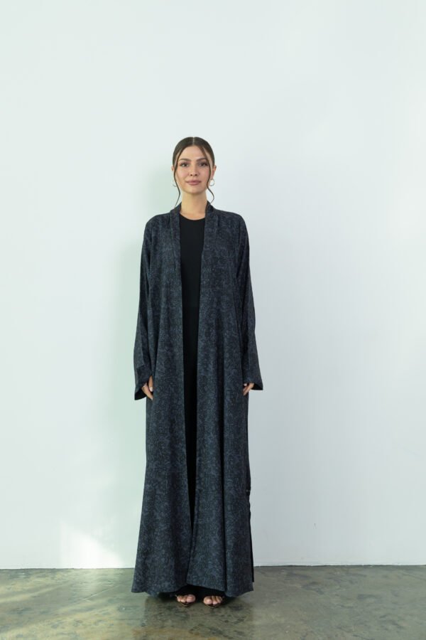 Chiffon Gray Dantel Printed Abaya