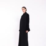 Crepe Black Velvet Sleeve Abaya - Image 3