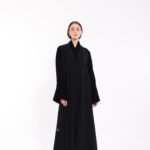 Crepe Black Velvet Sleeve Abaya - Image 5