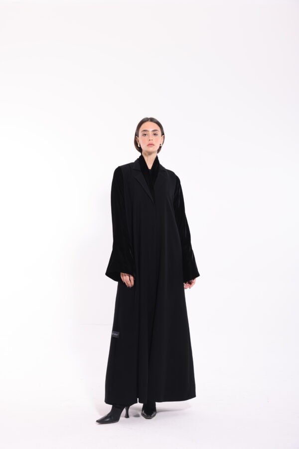 Crepe Black Velvet Sleeve Abaya