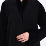 Crepe Black Velvet Sleeve Abaya - Image 2