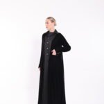 Velvet Black Silk Contrast Abaya - Image 5