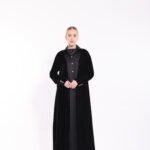 Velvet Black Silk Contrast Abaya - Image 6