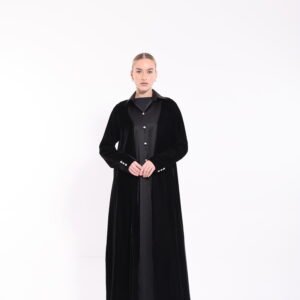 Velvet Black Silk Contrast Abaya