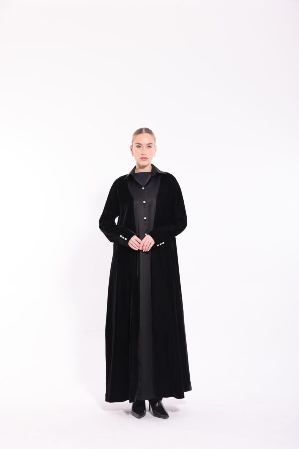 Velvet Black Silk Contrast Abaya