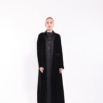 Velvet Black Silk Contrast Abaya - Image 7