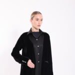 Velvet Black Silk Contrast Abaya - Image 8