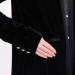 Velvet Black Silk Contrast Abaya - Image 3