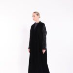 Velvet Black Embellished Sleeve Abaya - Image 3