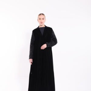 Velvet Black Embellished Sleeve Abaya