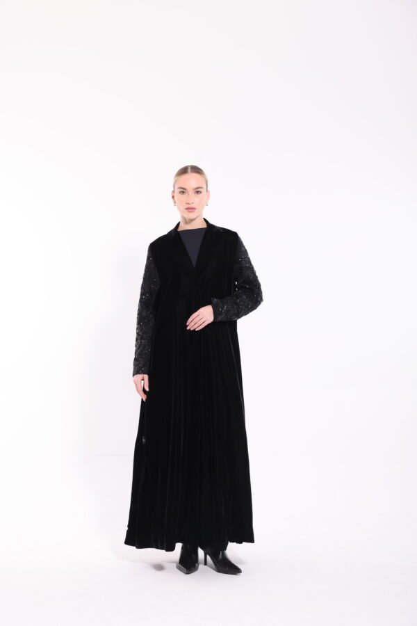 Velvet Black Embellished Sleeve Abaya