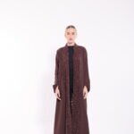 Velvet Brown Lace Detail Abaya - Image 2