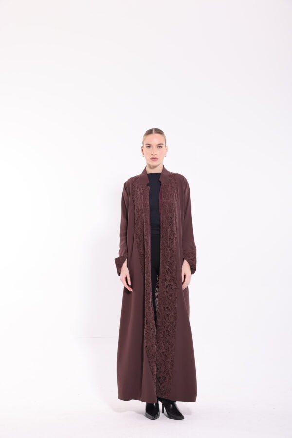 Velvet Brown Lace Detail Abaya