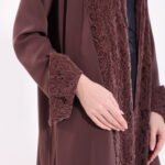 Velvet Brown Lace Detail Abaya - Image 5