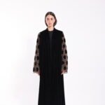 Velvet Brown Detail Sleeve Abaya - Image 3