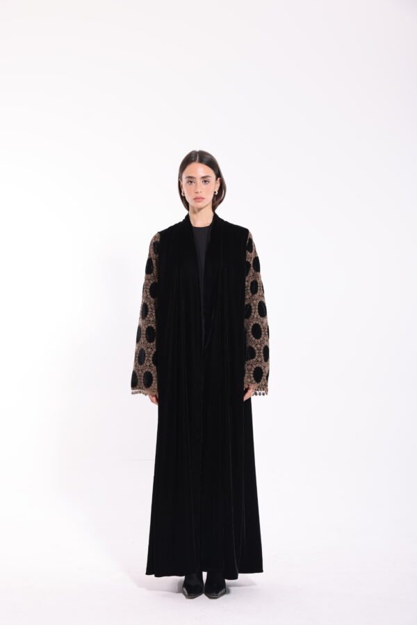 Velvet Brown Detail Sleeve Abaya