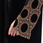 Velvet Brown Detail Sleeve Abaya - Image 2