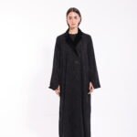 Silk Crepe Black Velvet Detail Abaya - Image 3