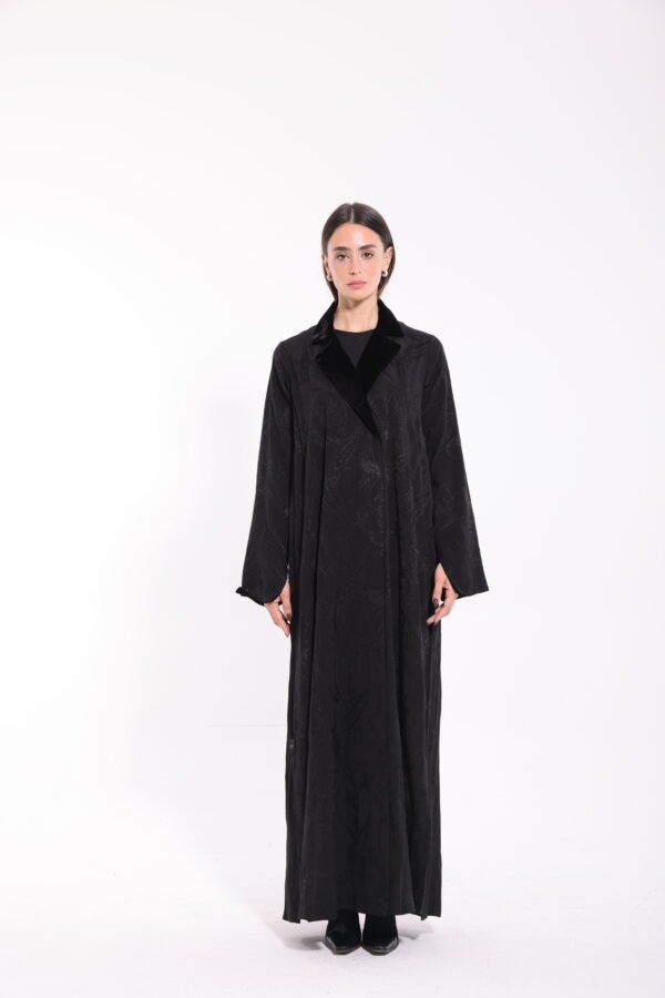 Silk Crepe Black Velvet Detail Abaya