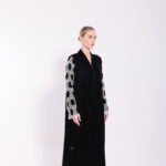 Velvet White Detail Sleeve Abaya - Image 4