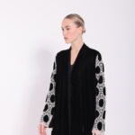 Velvet White Detail Sleeve Abaya - Image 7