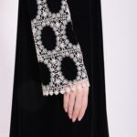 Velvet White Detail Sleeve Abaya - Image 2