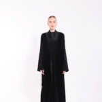 Velvet Black Dotted Detail Abaya - Image 5