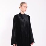 Velvet Black Dotted Detail Abaya - Image 7