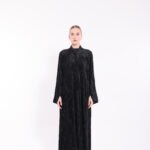 Chiffon Velvet Floral Detail Abaya - Image 3