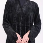 Chiffon Velvet Floral Detail Abaya - Image 2