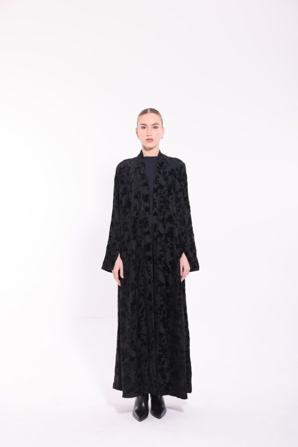 Chiffon Velvet Black Floral Abaya