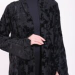 Chiffon Velvet Black Floral Abaya - Image 4