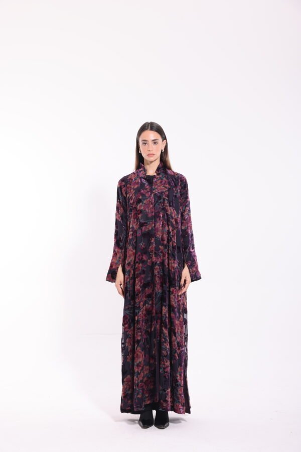 Chiffon Velvet Purple Floral Abaya