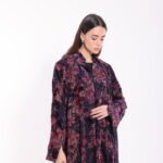 Chiffon Velvet Purple Floral Abaya - Image 3