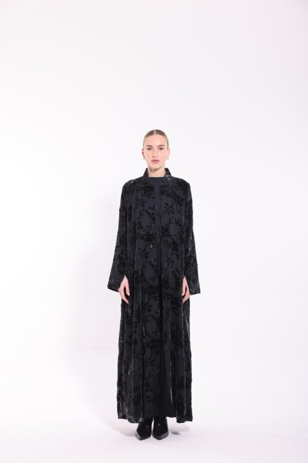 Chiffon Velvet Black Floral Abaya