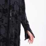 Chiffon Velvet Black Floral Abaya - Image 3