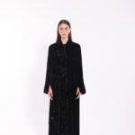 Velvet Contrast Panel Floral Abaya - Image 6