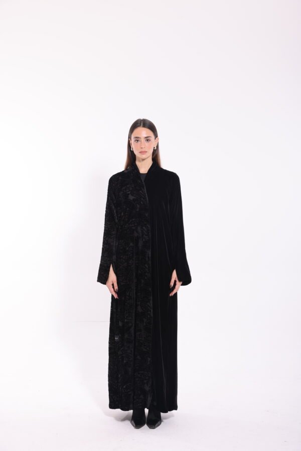 Velvet Contrast Panel Floral Abaya