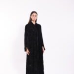 Velvet Contrast Panel Floral Abaya - Image 7