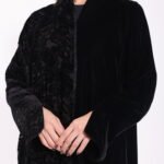 Velvet Contrast Panel Floral Abaya - Image 5