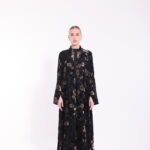 Chiffon Velvet Gold Detail Black Abaya - Image 9