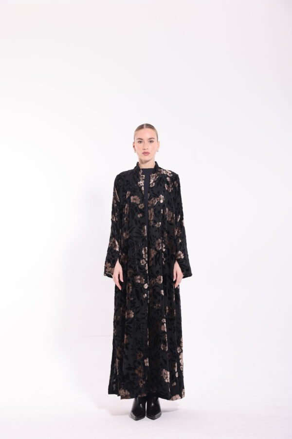 Chiffon Velvet Gold Detail Black Abaya