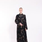 Chiffon Velvet Gold Detail Black Abaya - Image 3