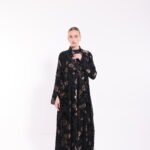 Chiffon Velvet Gold Detail Black Abaya - Image 5