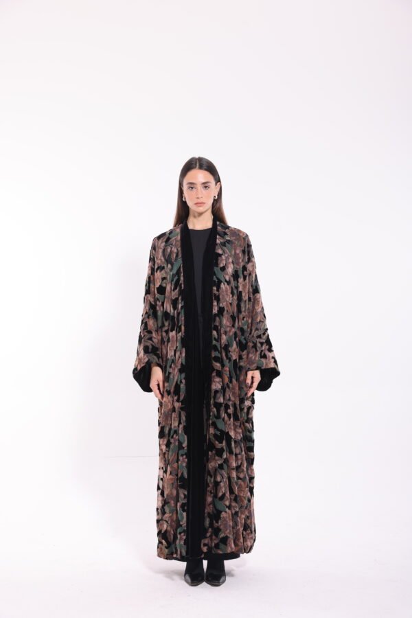 Velvet Reversible Floral Brown Abaya