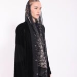 Velvet Reversible Floral Black Abaya - Image 2