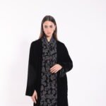 Velvet Black Contrast Pattern Abaya - Image 5