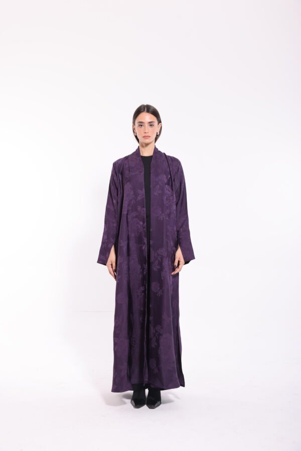 Linen Silk Floral Purple Abaya