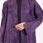 Linen Silk Floral Purple Abaya - Image 4